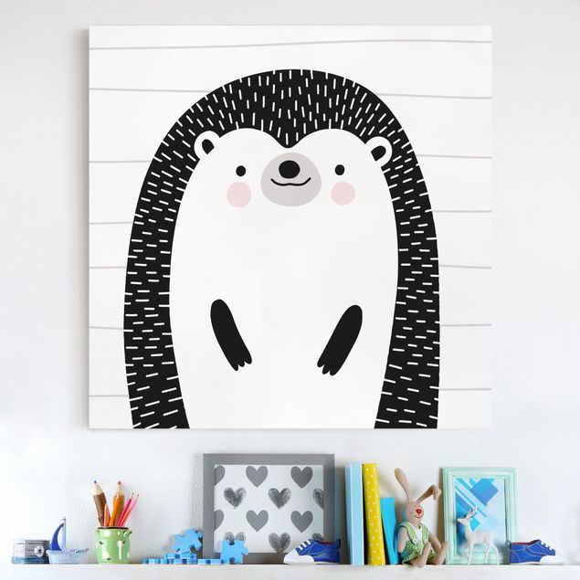 Canvastavlor svart och vitt Zoo With Patterns - Hedgehog