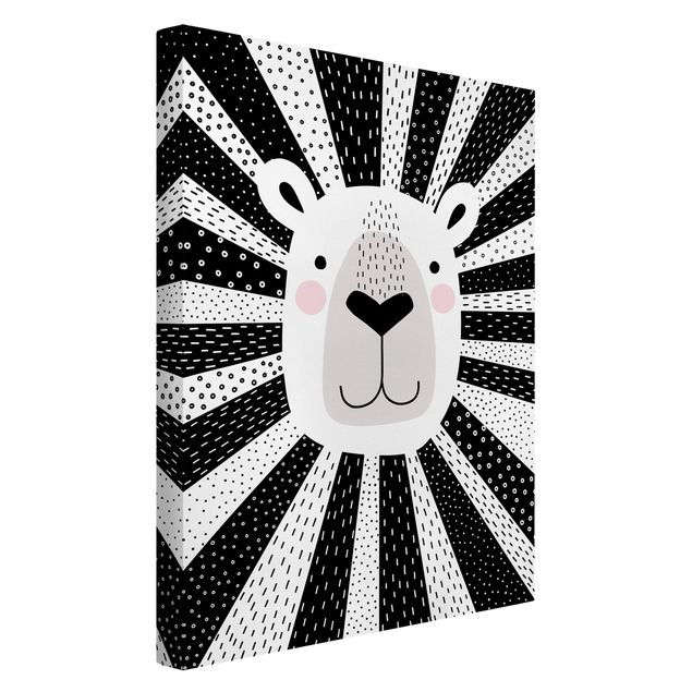 Canvastavlor svart och vitt Zoo With Patterns - Lion