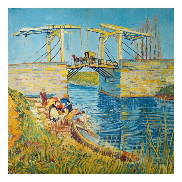 Canvastavlor hästar Vincent van Gogh - The Drawbridge at Arles with a Group of Washerwomen
