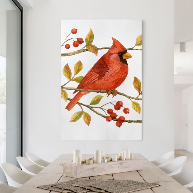 Canvastavlor vintage Birds And Berries - Northern Cardinal