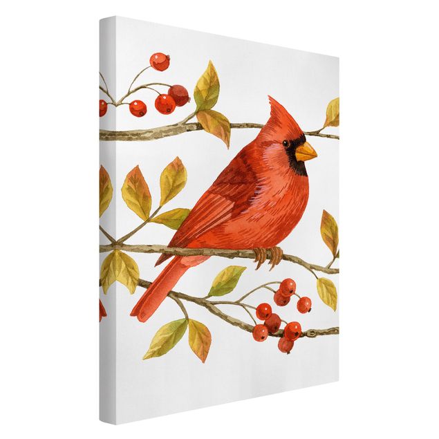 Canvastavlor djur Birds And Berries - Northern Cardinal