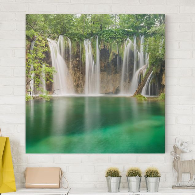 Canvastavlor vattenfall Waterfall Plitvice Lakes