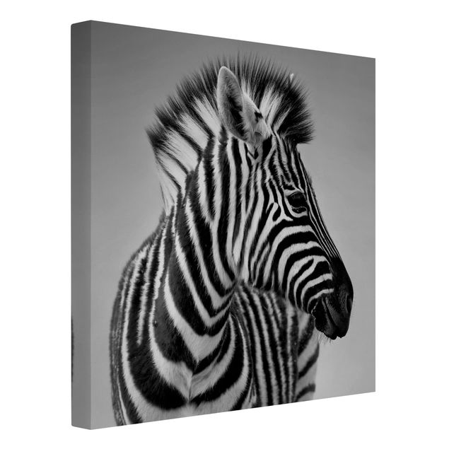 Canvastavlor svart och vitt Zebra Baby Portrait II