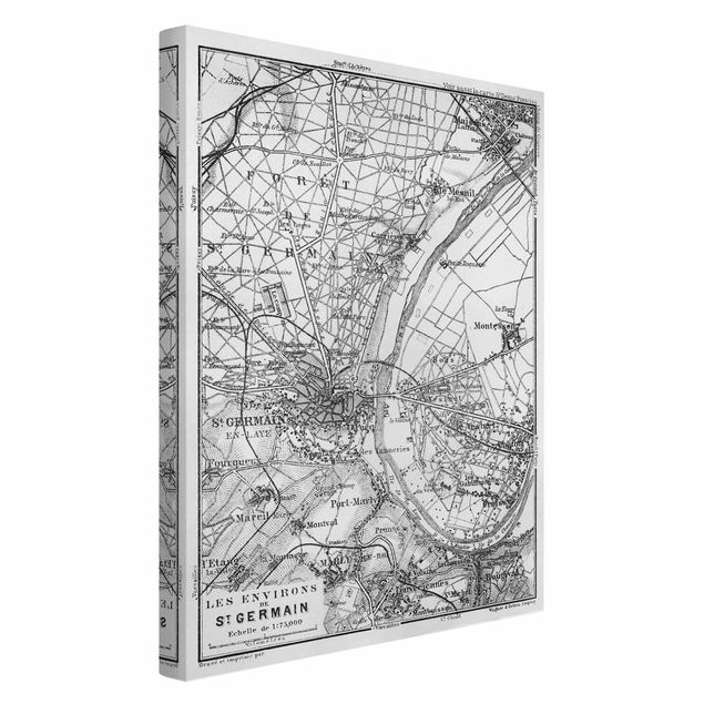 Canvastavlor svart och vitt Vintage Map St Germain Paris