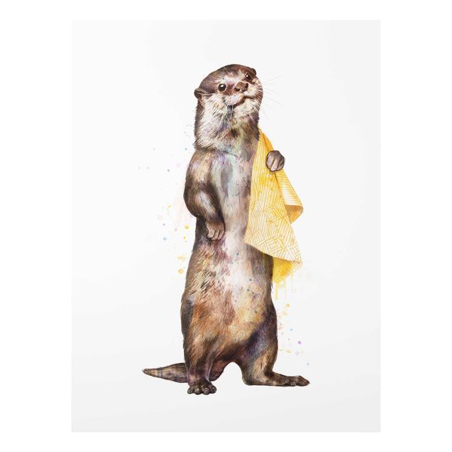 Tavlor modernt Illustration Otter With Towel Painting White