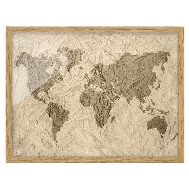 Tavlor modernt Paper World Map Beige Brown