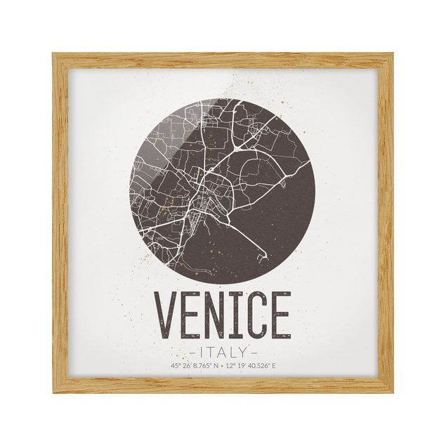 Tavlor med ram världskartor Venice City Map - Retro
