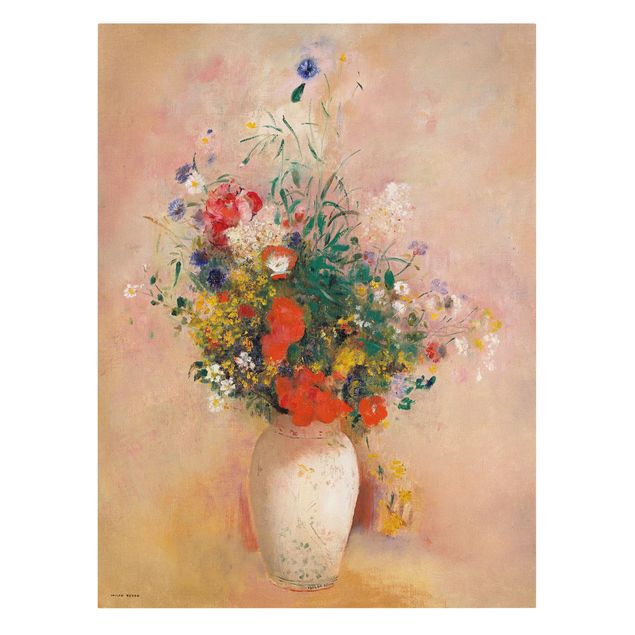 Canvastavlor blommor  Odilon Redon - Vase With Flowers (Rose-Colored Background)