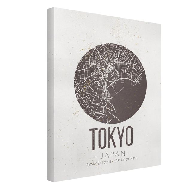 Canvastavlor svart och vitt Tokyo City Map - Retro