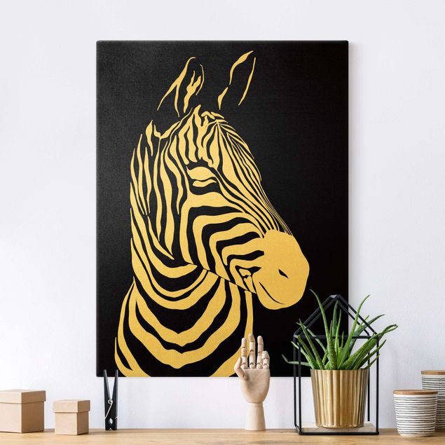 Canvastavlor zebror Safari Animals - Portrait Zebra Black