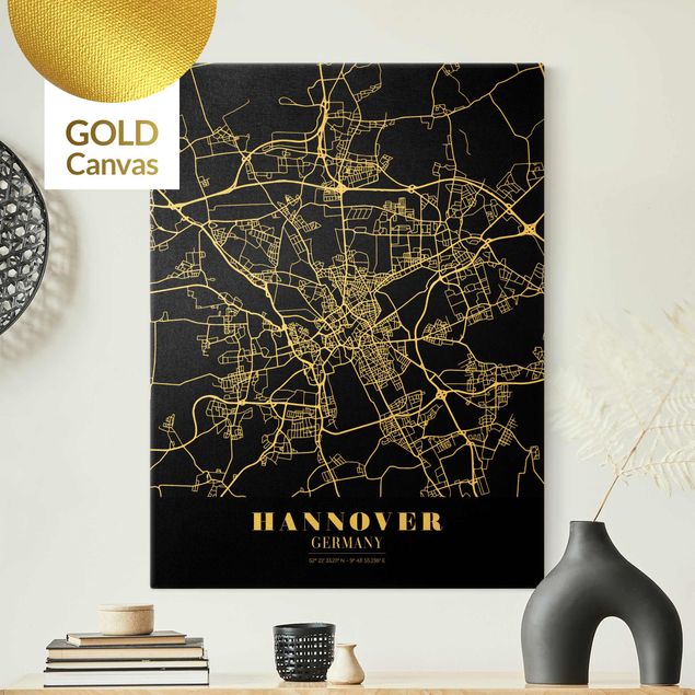 Canvastavlor världskartor Hannover City Map - Classic Black