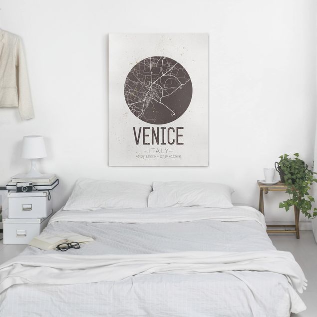 Canvastavlor svart och vitt Venice City Map - Retro