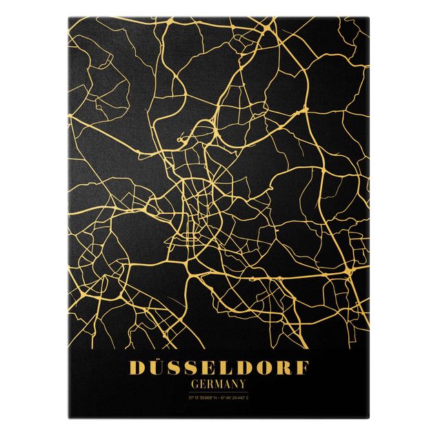 Canvastavlor Dusseldorf City Map - Classic Black