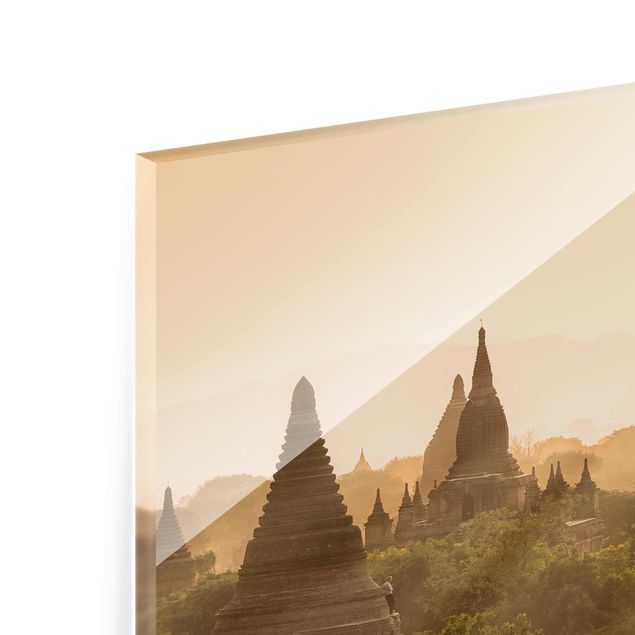 Glastavlor landskap Sun Setting Over Bagan