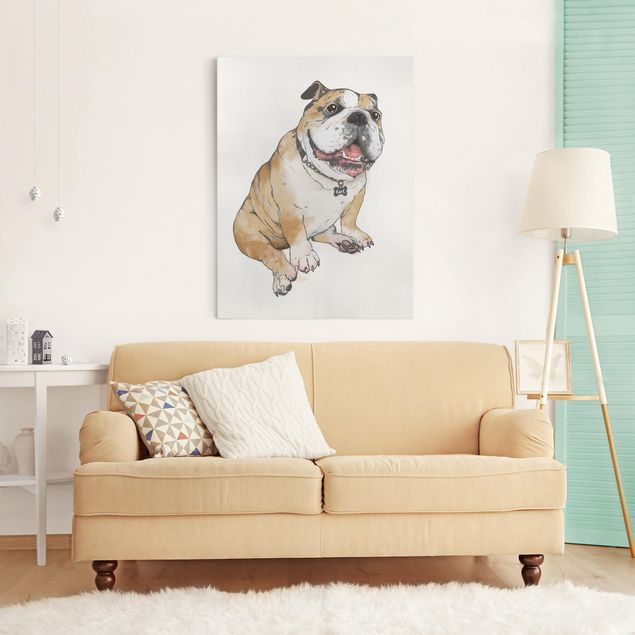 Canvastavlor hundar Illustration Dog Bulldog Painting