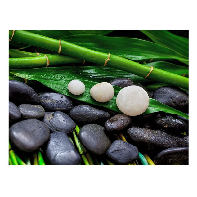 Canvastavlor blommor  Green Bamboo With Zen Stones