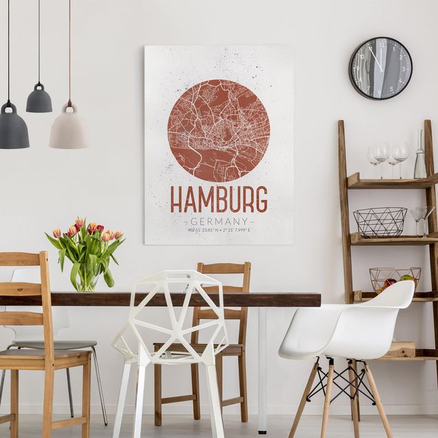 Canvastavlor svart och vitt Hamburg City Map - Retro