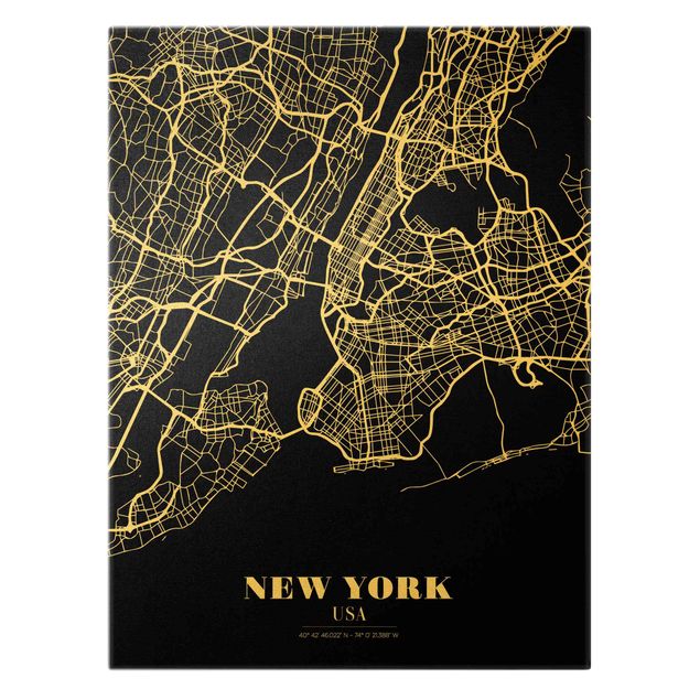 Tavlor svart New York City Map - Classic Black