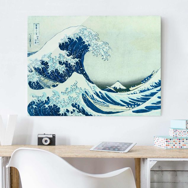 Glastavlor stränder Katsushika Hokusai - The Great Wave At Kanagawa