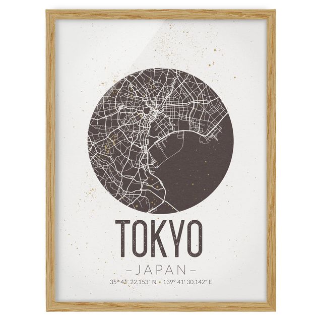 Tavlor med ram världskartor Tokyo City Map - Retro