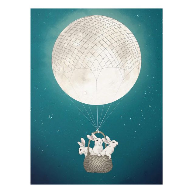 Tavlor modernt Illustration Rabbits Moon As Hot-Air Balloon Starry Sky
