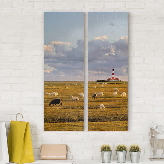 Kök dekoration North Sea Lighthouse With Flock Of Sheep