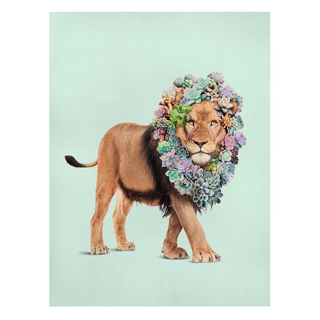 Canvastavlor blommor  Lion With Succulents