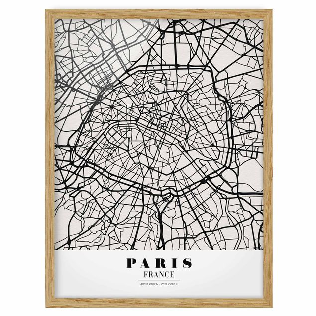 Tavlor med ram världskartor Paris City Map - Classic
