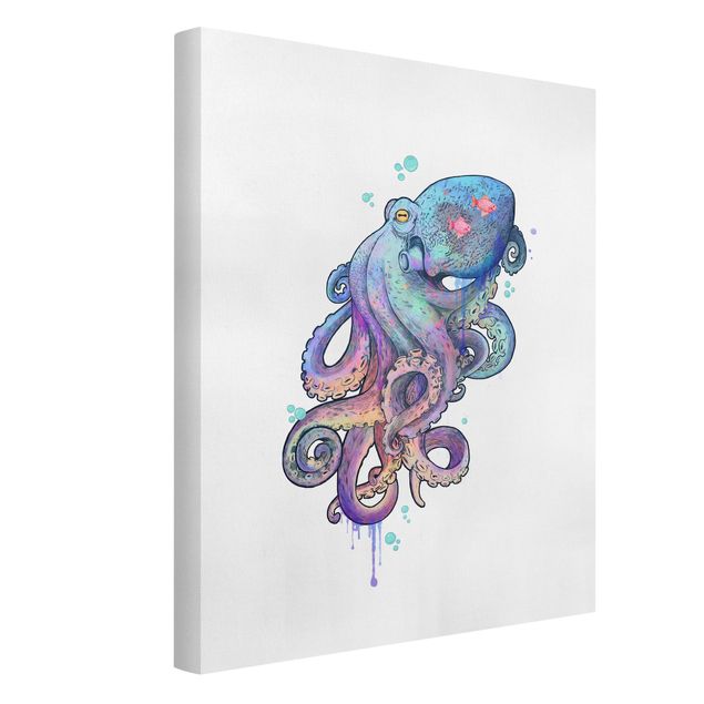 Tavlor fisk Illustration Octopus Violet Turquoise Painting
