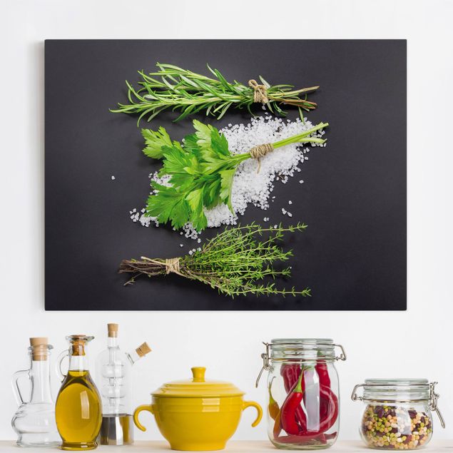 Kök dekoration Herbs On Salt Black Backdrop