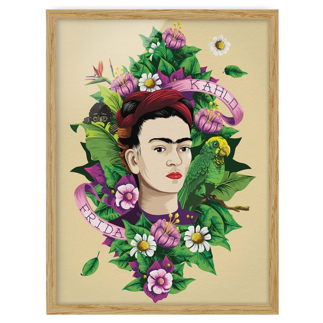 Tavlor fjärilar Frida Kahlo - Frida, Monkey And Parrot