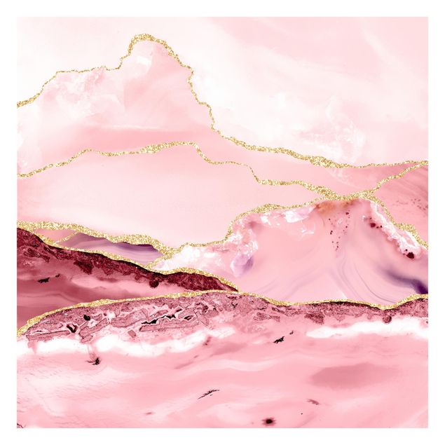 Tapeter modernt Abstract Mountains Pink With Golden Lines