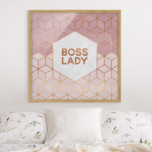 Tavlor med ram konstutskrifter Boss Lady Hexagons Pink