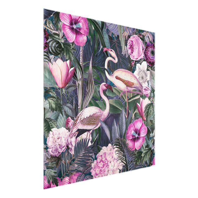 Glastavlor blommor  Colourful Collage - Pink Flamingos In The Jungle