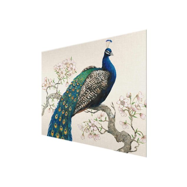 Tavlor blommor Vintage Peacock With Cherry Blossoms