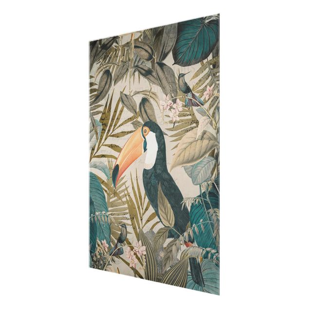 Tavlor turkos Vintage Collage - Toucan In The Jungle