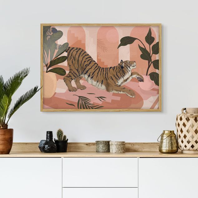 Tavlor tigrar Illustration Tiger In Pastel Pink Painting