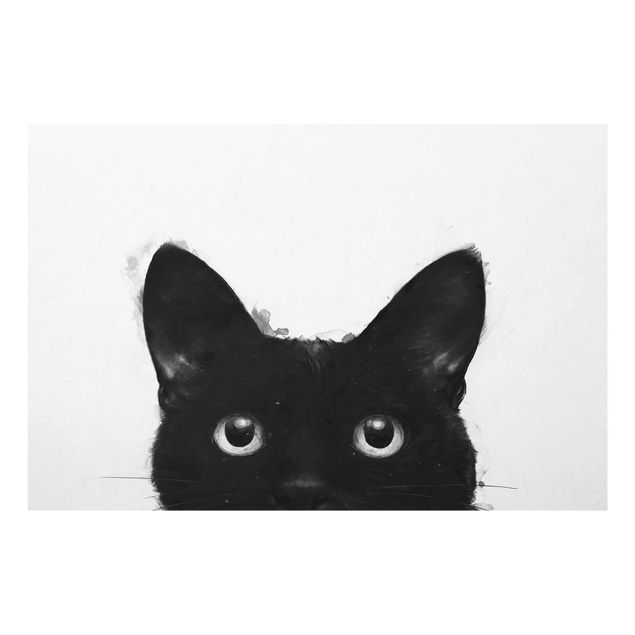 Glastavlor djur Illustration Black Cat On White Painting