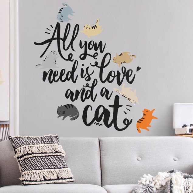 Autocolantes de parede frases All You Need Is Love And A Cat
