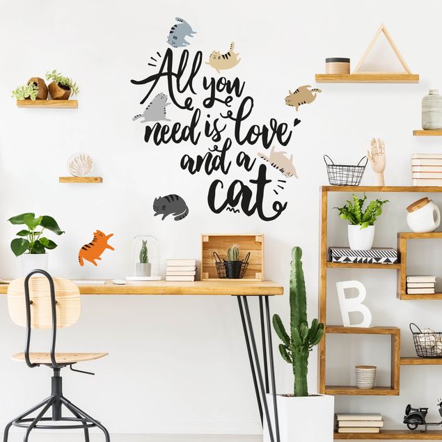 Autocolantes de parede animais All You Need Is Love And A Cat