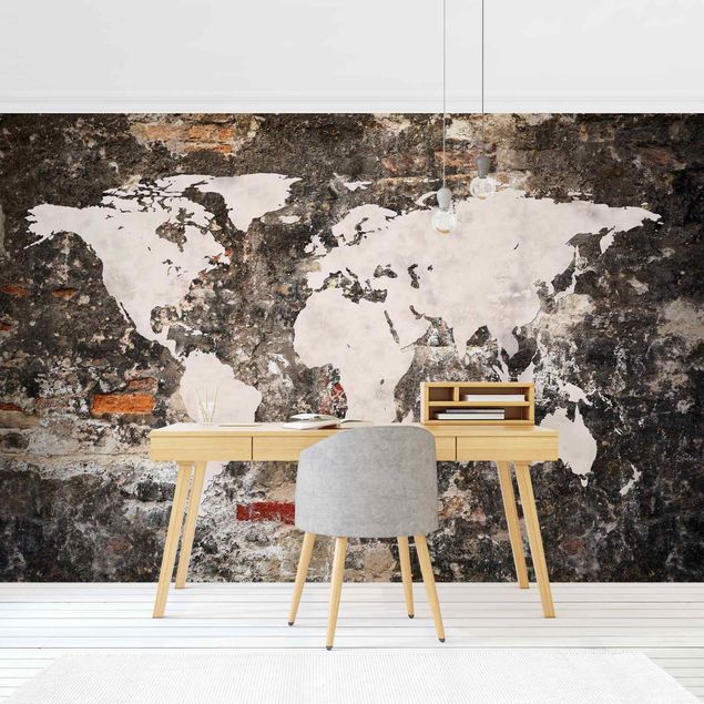 Tapeter industriell Old Wall World Map