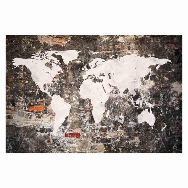 Fototapeter beige Old Wall World Map