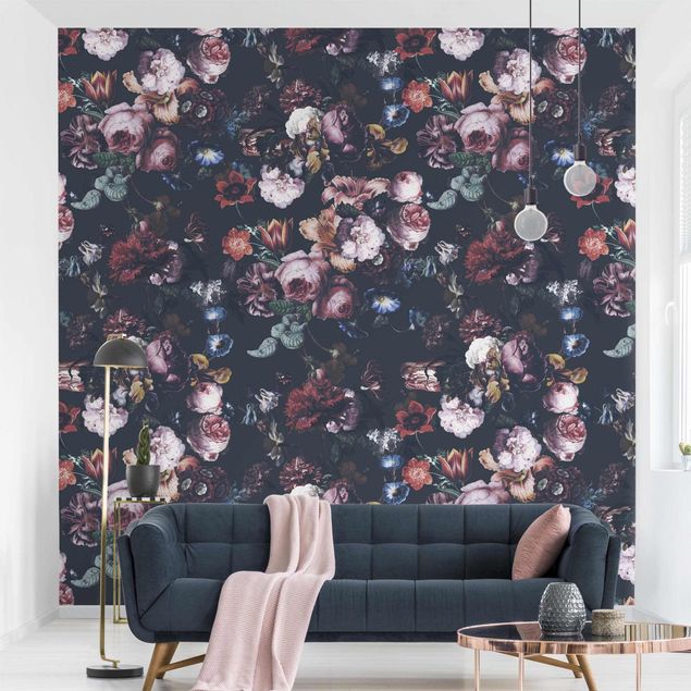 Kök dekoration Old Masters Flowers With Tulips And Roses On Dark Gray