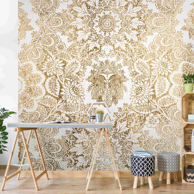 Kök dekoration Antique Baroque Wallpaper In Gold