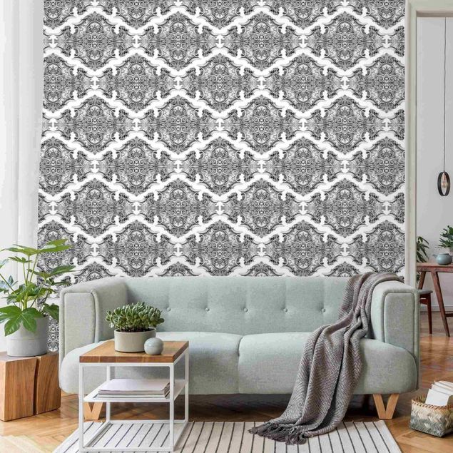 Tapeter dekorationer Watercolour Baroque Pattern With Ornaments In Gray