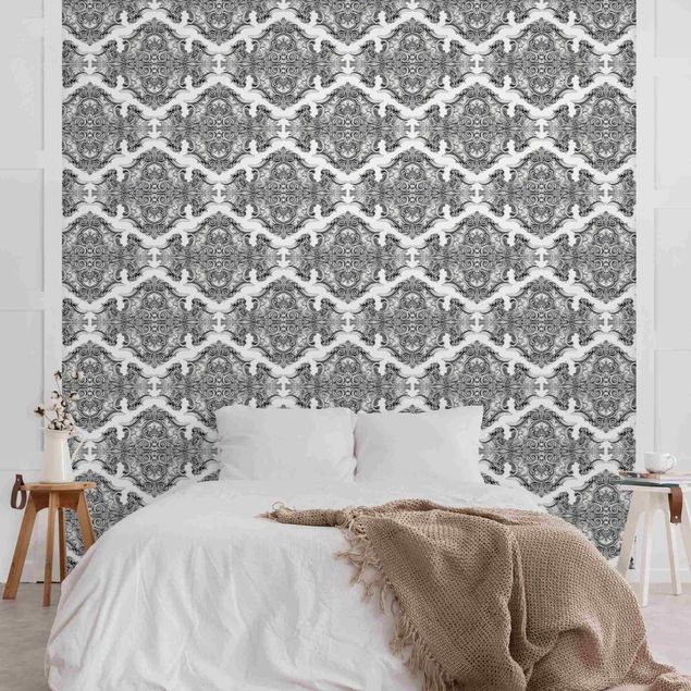 Tapeter barock Watercolour Baroque Pattern With Ornaments In Gray