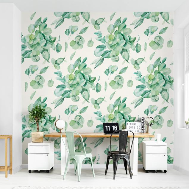 Mönstertapet Watercolour Eucalyptus Bouquet Pattern