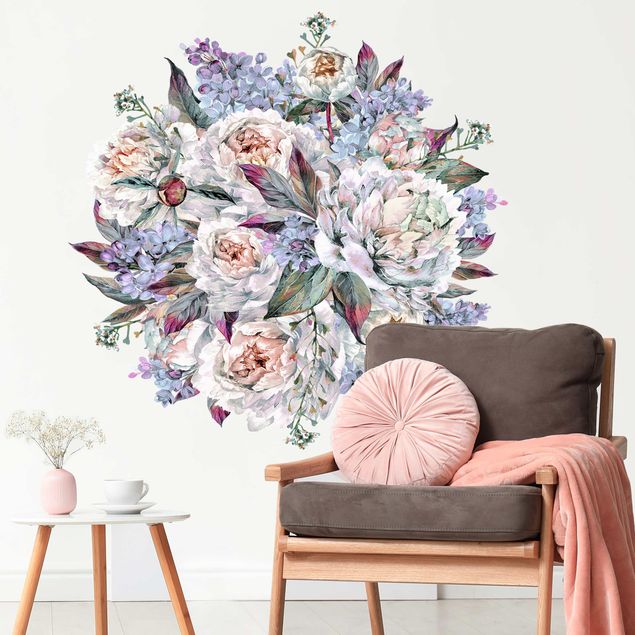 Autocolantes de parede rosas Watercolor lilac peonies bouquet xxl