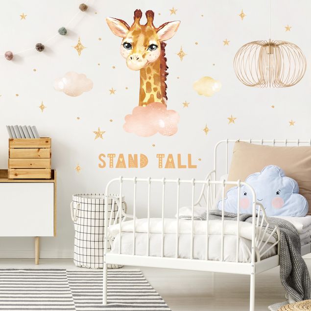 Autocolantes de parede frases Watercolor Giraffe - Stand Tall