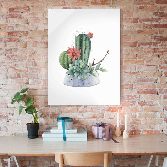 Glastavlor blommor  Watercolour Cacti Illustration